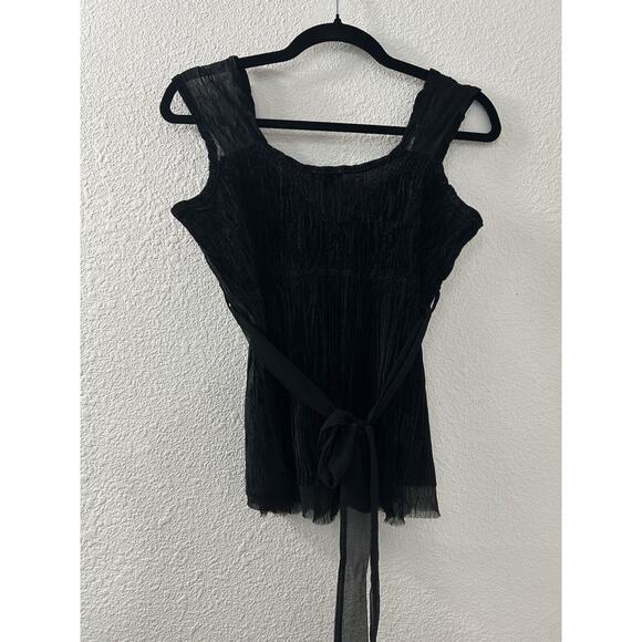 Komarov Tank Womens Babydoll Sz S Black Crinkle V Neck Y2k Bead WhimsiGoth Witch - Picture 11 of 13